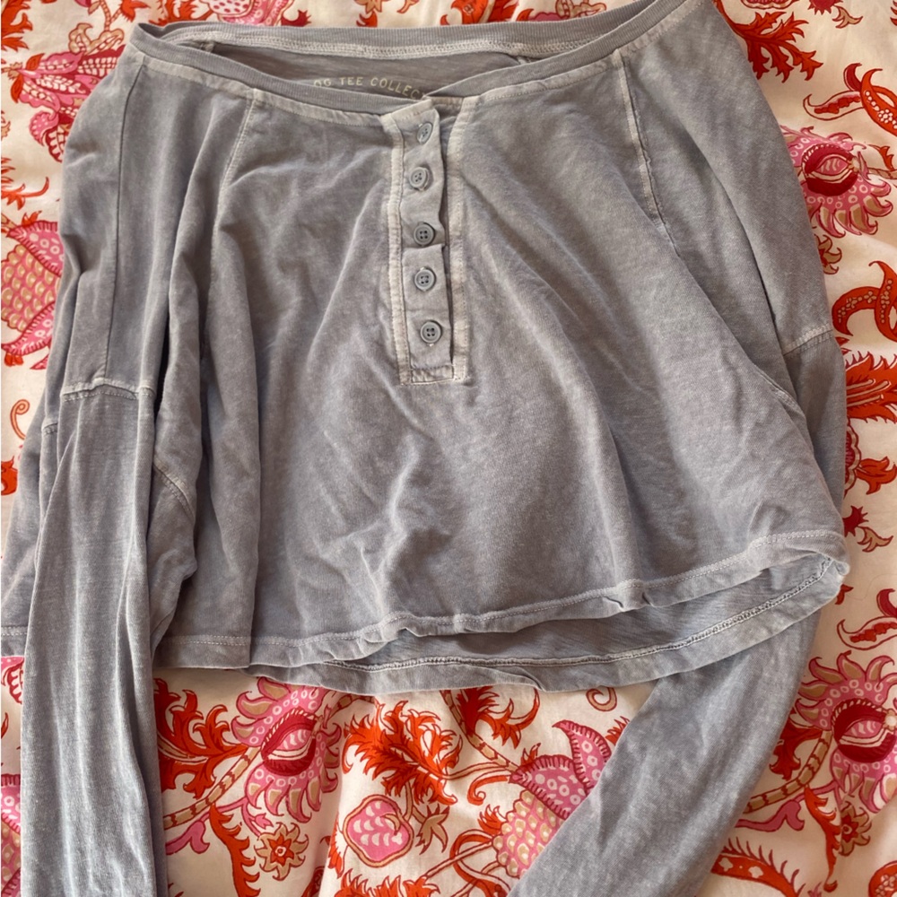 Aeropostale Cropped Button Long Sleeve Shirt